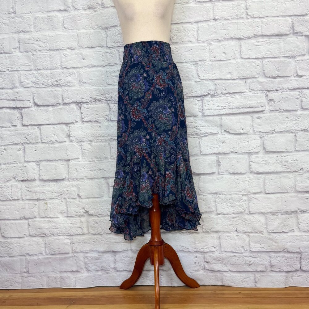 Anthropologie Vanessa Virginia Navy Blue Silk Paisley Skirt